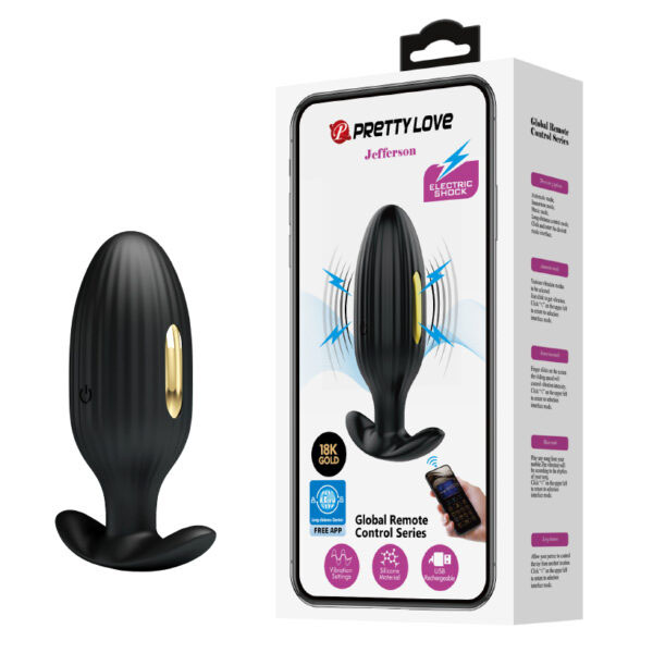 Nụ cắm hậu môn Prettylove Jefferson giác vàng 18k rung và sung điện